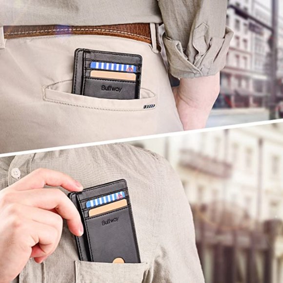 Carbon Fiber Slim Minimalist Front Pocket RFID Blocking Leather Wallets for Me… - Picture 5 of 6